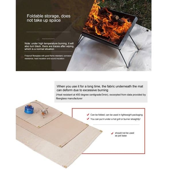Brandsäker glasfibermatta - Högtemperaturbeständig - Camping/Grill/Picknick