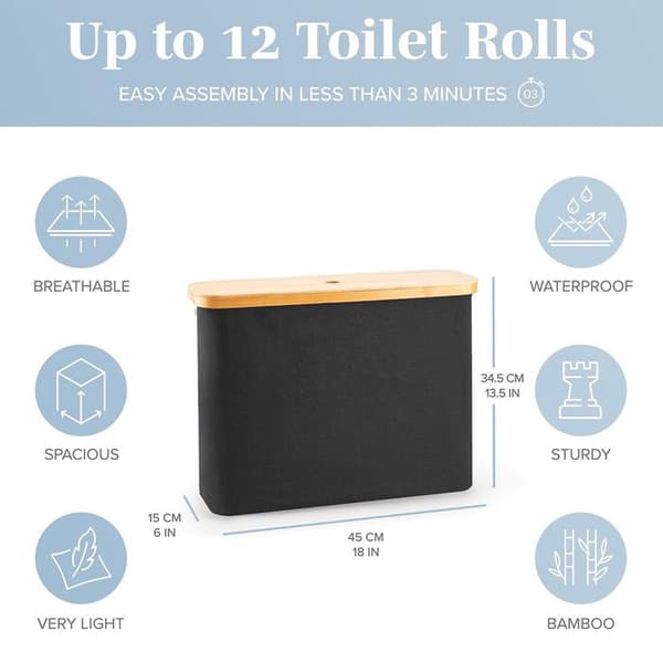 28L toiletpapirkurv med låg, til 9 til 12 ruller, sort