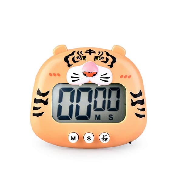 JUSTUP Nedräkningstimer Digital Matlagningstimer med Magnetisk LCD Storbilds-Visuell Klocka Hängbar Väckarklocka --- Gul Tiger