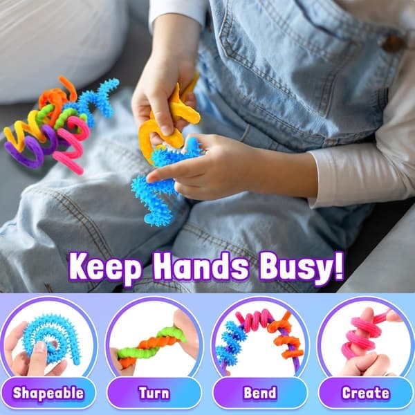 Sensoriske Fidget Sticks – 6-pak tekstureret silikone til stress, angst, autisme og ADHD – Stille klasseværelse