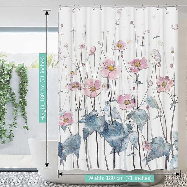Blomstret dusjforheng baderom anti-mugg vanntett vaskbart boho grønt blad polyesterstoff dusjforheng med vektet kant