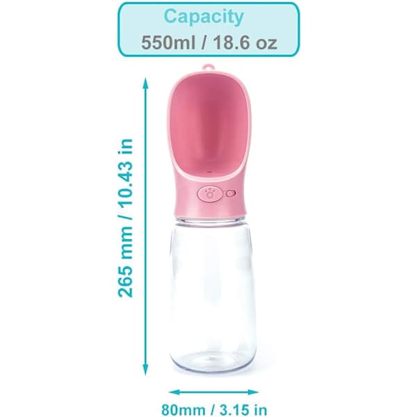 Bärbar hundvattenflaska för PC, 550 ml, med vattendispenser för hundar