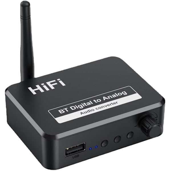 Bluetooth lydadapter - BT 5.3 - SPDIF/3.5mm AUX//RCA/USB - Bluetooth lydmottaker - B35T - Svart