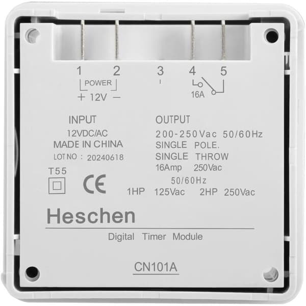 CN101A SPST-kontakt med programmerbar timer og LCD digitalt display 12V DC 16A hvid med vandtæt dæksel