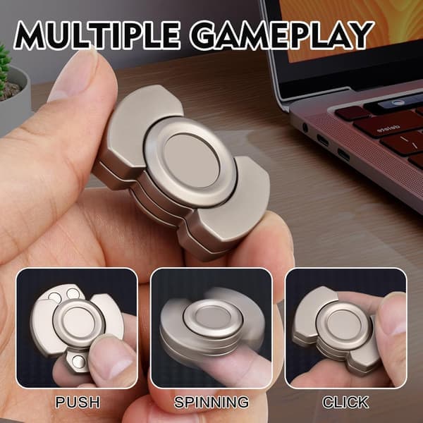 3-i-1 Fidget Legetøj – Spinner, slider & klikker med magnetiske lejer i rustfrit stål – Sølv Silver