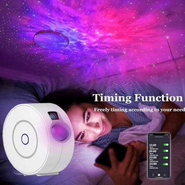 Smart WiFi LED Stjernehimmelprojektor, Galakse Nattlys med Stemmestyring og Timer, Hvit