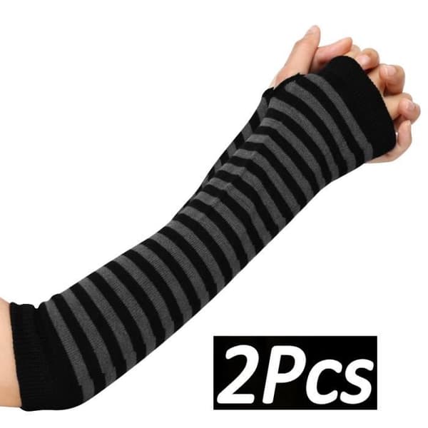 Sort-grå punk fingerløse lange handsker til mænd og kvinder, manchet, albuevanter, isothoop, ma
