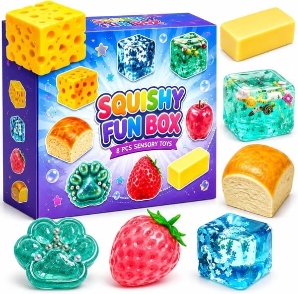 Squishy Fun Box – 8-osainen yllätyslaatikko lapsille ja aikuisille – A+B
