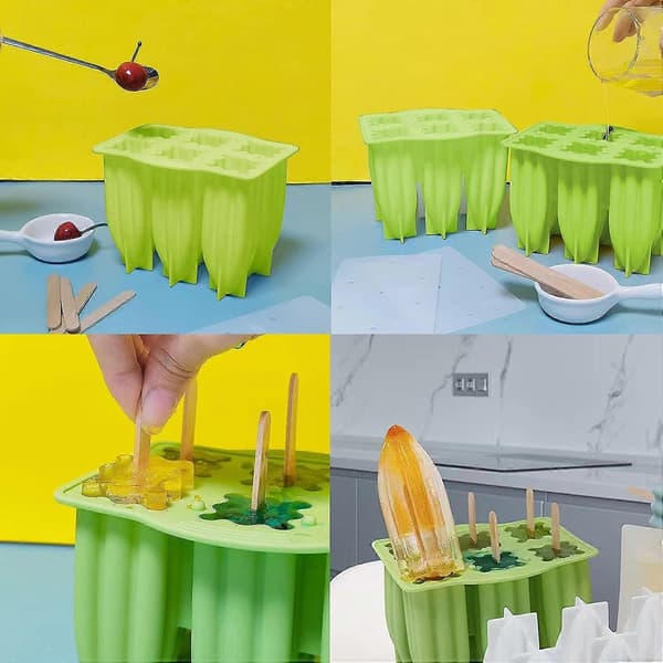 6-huls DIY Håndlavede Ispindeforme, Ispindeforme Silikone Isforme BPA-fri Ispindeform Genanvendelig Nem Frigivelse Isfremstiller