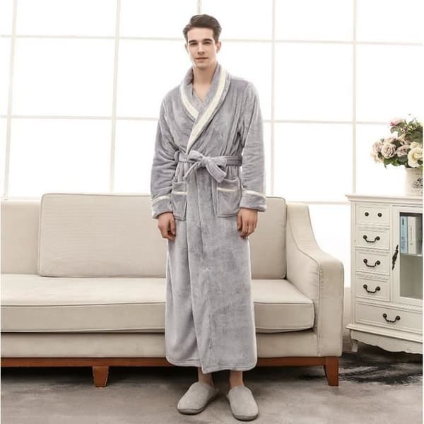 1 STK Dame- og Herrepyjamas Flonel Badekåbe Grå XXXL