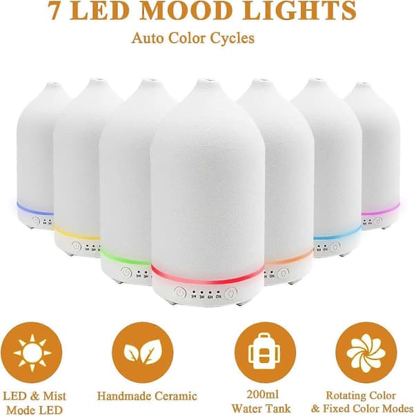 200 ml Ultralyd Aromaterapi Diffuser Hjem Elektrisk Diffuser, Stille Luftfukter Kjølig Tåke med Timer og Auto Avstenging