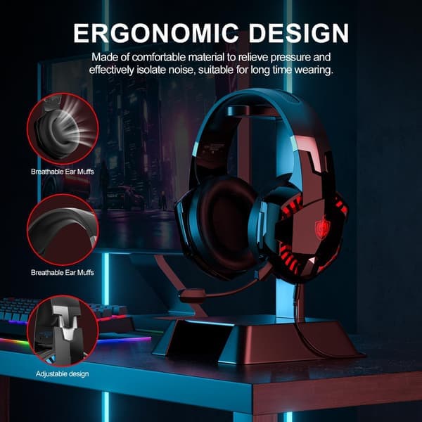 PS4 Gaming Headset for PS5, PC, Switch, G2000 Pro Bluetooth Trådløse Øreklokker for Telefon, Laptop, med Avtakbar Støyreduserende Mikrofon, Ste Red
