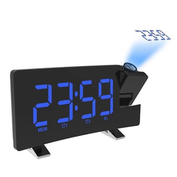 SSRGV Projektionsväckarklocka med 180 roterbar projektor LED-displayklocka, USB-laddare, 12/24h, digital väckarklocka för sovrum - blå siffror