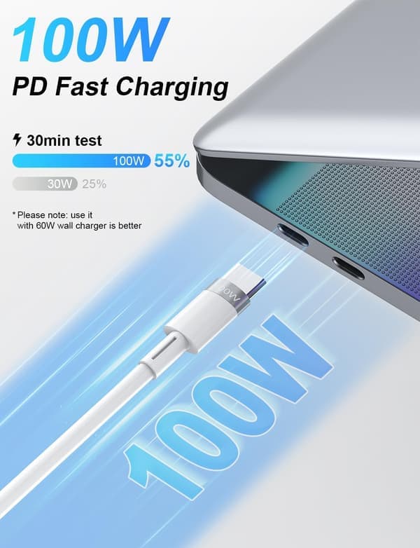 3-i-1 Multi-opladerkabel, indbygget iPhone-oplader, 100W hurtigopladning USB-C/A til Lightning/USB-C/Micro USB telefonopladerkabel hvid White