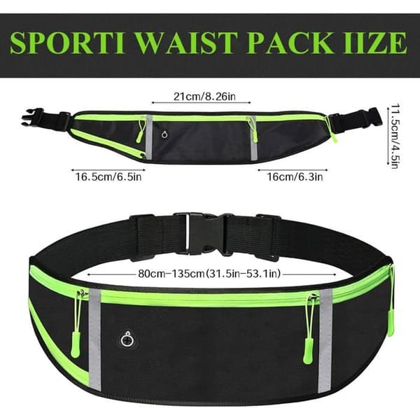Löparbälte - 1 styck - Polyester - 3 fickor med dragkedja - Utomhussport - Reflexsvart