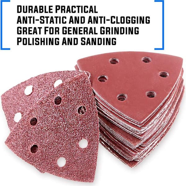 Förpackning med 50 triangulära 90 mm slippapper med kardborre för excenterslip (6 hål)