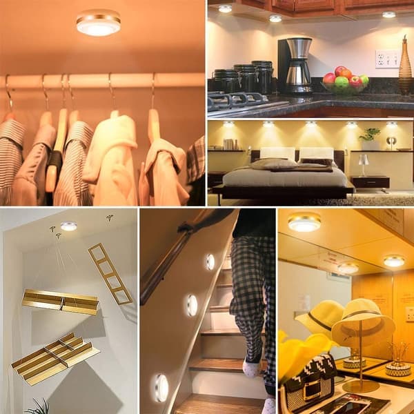 LED Puck Lights 6-pack, Remote Control, Dimmable Lamp Battery Operated Touch Cabinet Kitchen Wardrobe Lights (Batteries Not Included)