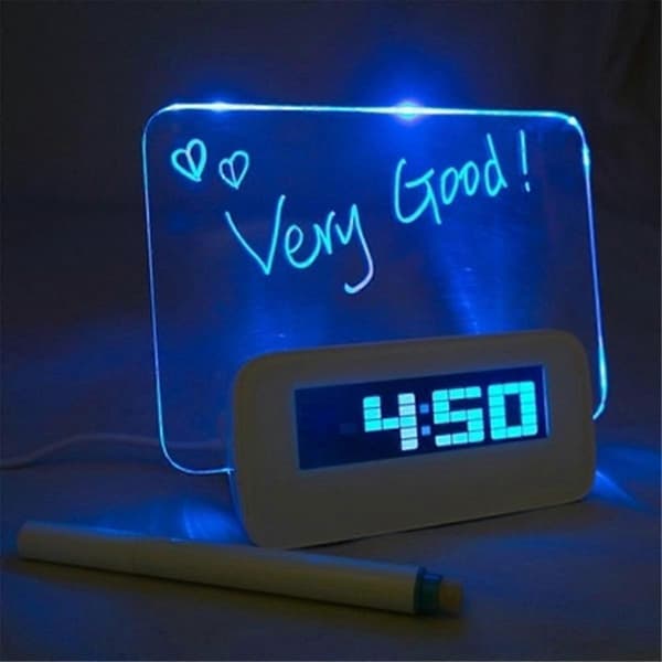 Wekity Snooze meddelandetavla väckarklocka, fluorescerande musiksensor LED väckarklocka