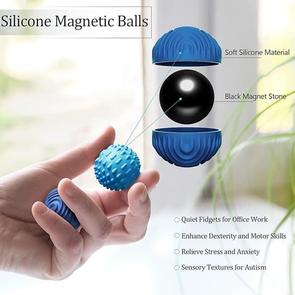 Magnetiska silikonbollar – 4-pack stresslindrande sensorisk fidget för ångest, autism & ADHD – Blå blue