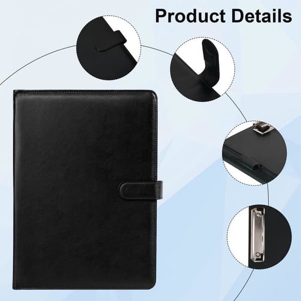 A4 Magnetisk PU Clipboard, Sort - 1, Sort, A4, Professionel Konference Pen- og Dokumentholder, Dokumentholder