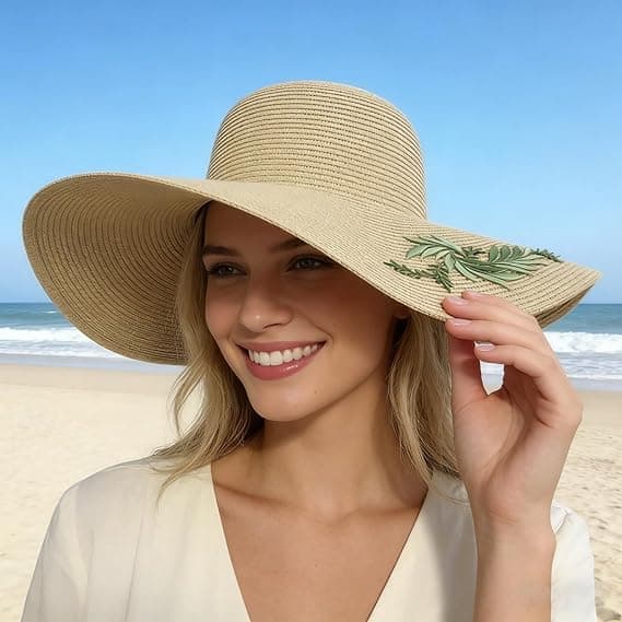 Sammenfoldelig stråsolhat til kvinder Bred skygge UV-beskyttelse Strandhat Sommer Sammenfoldelig Rejsehætte Khaki Khaki