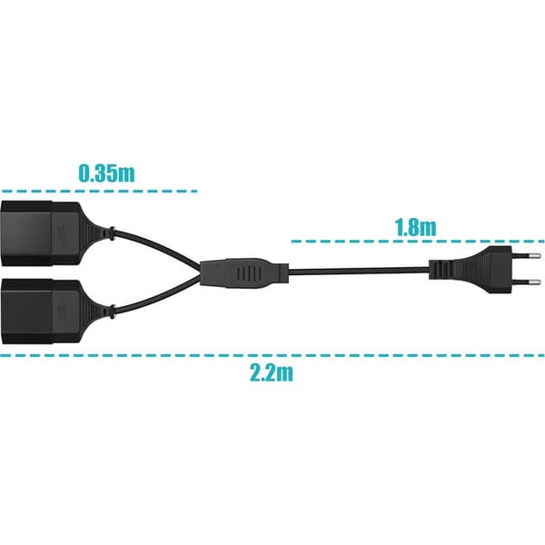 Strømkabelforlænger, 2-i-1 europæisk til 0,75 mm² maks. forlængerkabel, til computerskærmsprojektorlampe