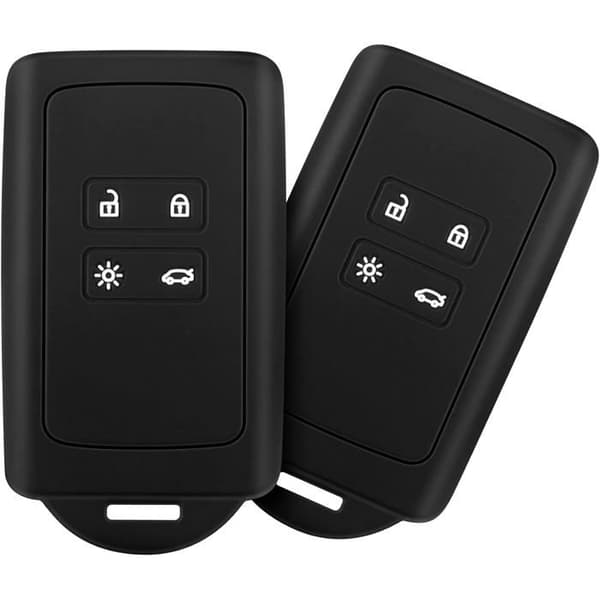 Sæt med 2 bilnøglefobber kompatible med Renault Smart Key 4 knapper, blød sort silikone til Clio og Mégane