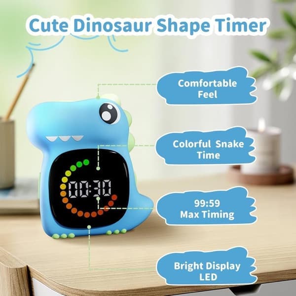 Visuell timer for barn – 100 minutter dinosaur LED nedtelling, lydløs og pedagogisk for hjem og klasserom – rosa