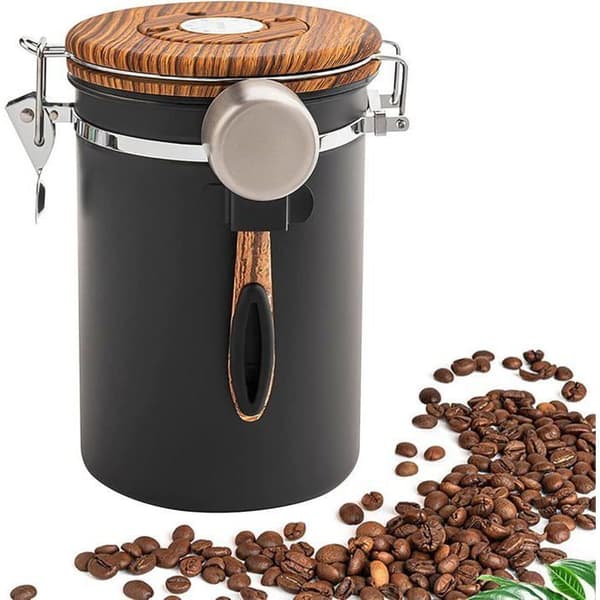 Kaffeboks, 1,8 L lufttett kaffeboks, kaffebønnebeholder i rustfritt stål