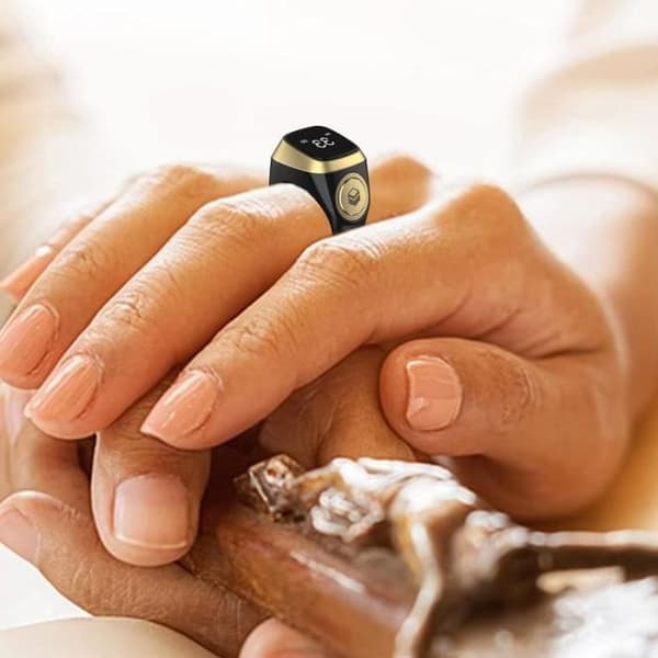 Elektronisk bøn tasbih - Genopladelig - Flersproget - Sort - 22mm - Smart Ring