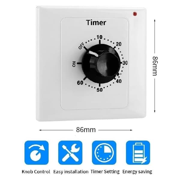 60-minutters tidsbryter, AC 220V 15A intelligent mekanisk nedtellingstimerkontakt tidsbryter 86 panel timer kontrollknapp