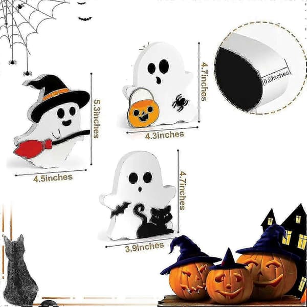 3 st spöke halloween dekorationer träbricka bordsskyltar