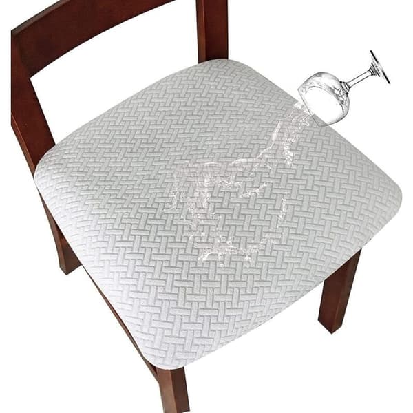 Jacquard Stretch Vaffel Elastisk Stolsetetrekk til Spisestue (Hvit, 4)