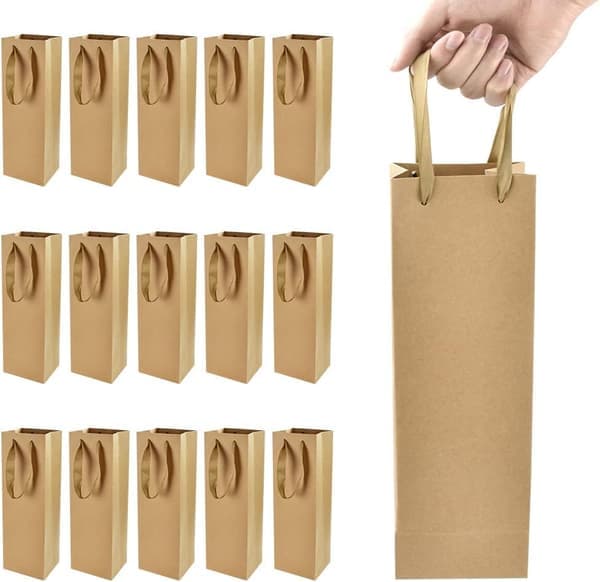 15 ST A Kraft presentpåse - Flaskstorlek - 11*9*35cm - Kraft presentförpackning