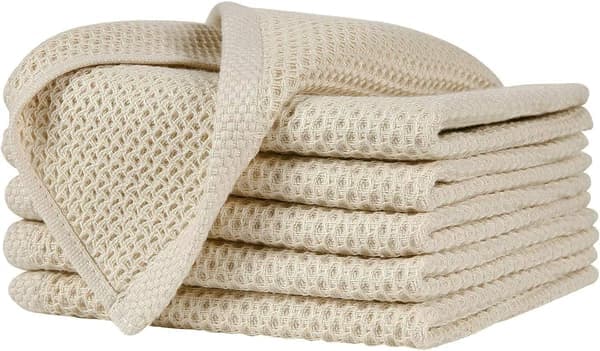 100% Cotton Waffle Kitchen Towel, Ultra Soft Absorbent Quick Dry Dish Towel, 30x30 cm, 6-Pack