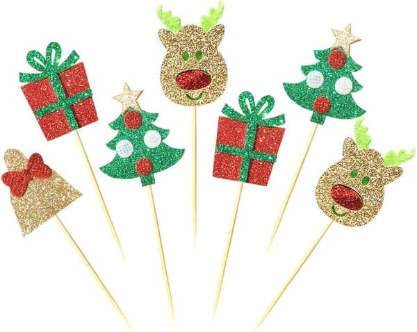28-pakning julecupcake-topper, glitterferiekaketopper H