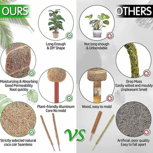 4-pack 25\" kokosfiber mossstöd, uppgraderat böjbart växtstöd mossstöd för Monstera med bindtrådar