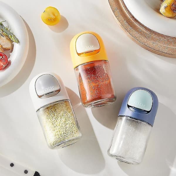 3 stk. salt- og peberstrøer i glas, præcis kvantitativ krydderiflaske, målesaltstrøer