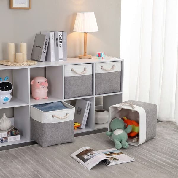 Tygförvaringskub 33x33x33cm, Kubförvaringskorg, Förvaringslåda (Grå Vit, 3-pack)