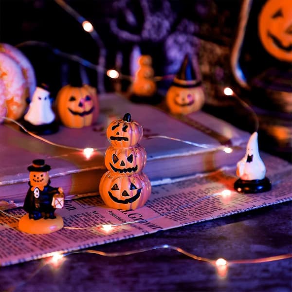 2026 3-pak Halloween Mini Græskar Statue Mini Harpiks Græskar Spøgelse Ornament Eventyr Halloween