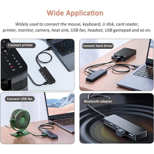 4-ports USB 3.0-hub, til computer, Xbox, harddisk, printer, tastatur, mus
