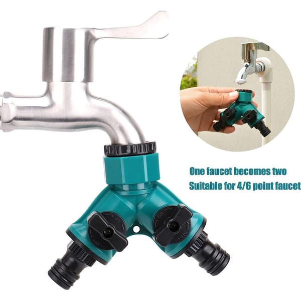 2-veis hageslangesplitter – hurtigkobling i plast – dobbel kobling for hagevanning – 3-delt sett