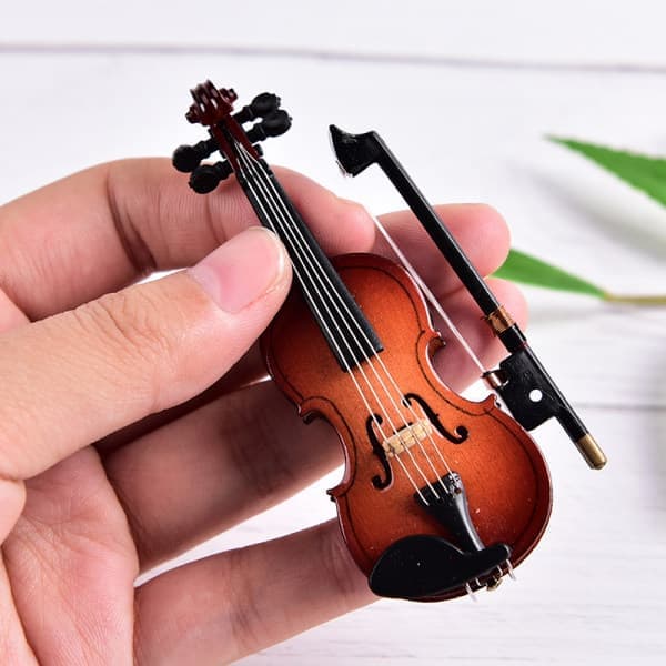 Mini Violin Miniature Instrument Træmodel med Supp Brun onesize