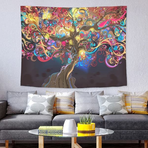 Psykedelisk trädväggtapet, heminredning - 210cm x 150cm