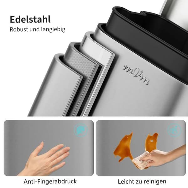 30L køkkenaffaldsspand i rustfrit stål med pedal og indvendig spand, soft-close mekanisme til badeværelse