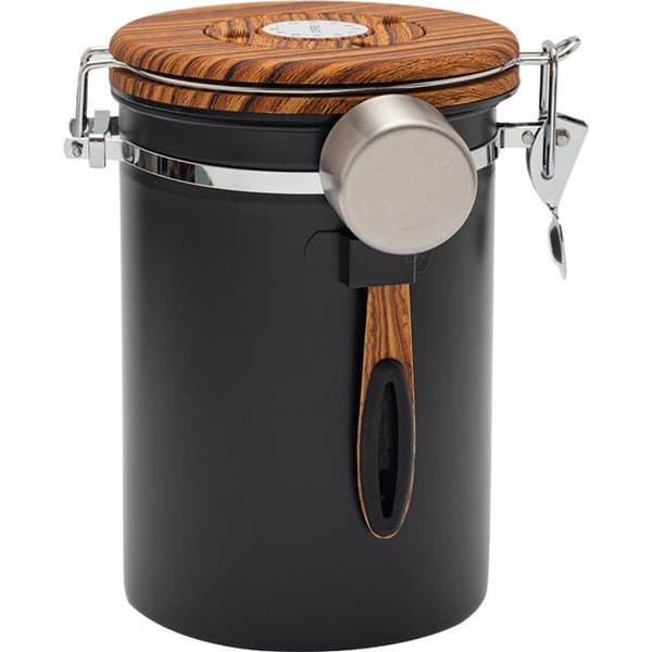 Kaffebeholder - 1,8 L - Rustfritt stål med trekornfinish - Oppbevaring av kaffebønner