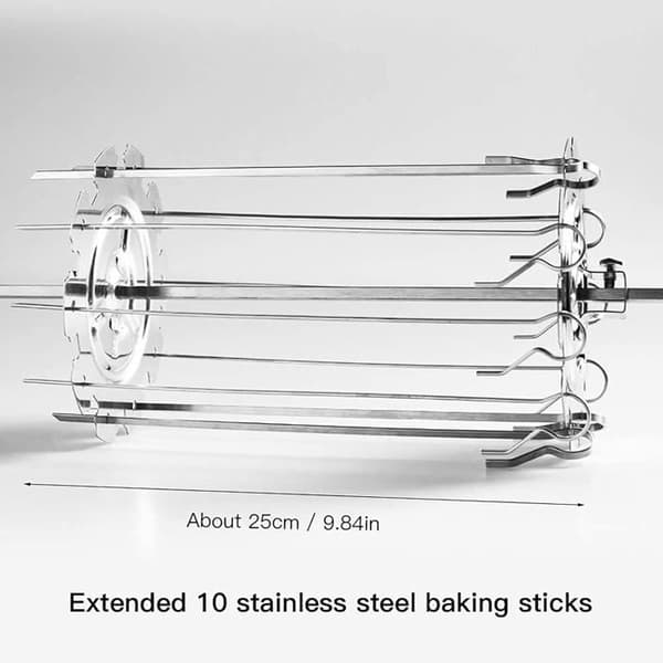 10 roterende gafler i rustfrit stål 25 cm til grill, rotisseri, tilberedning af kød og grøntsager