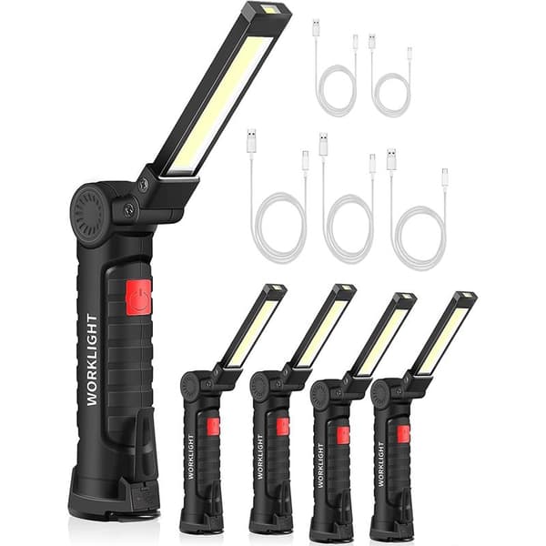 Genopladelig COB LED-arbejdslampe – 5 lystilstande – 360° rotation – Kraftig magnet og krog til montering – USB-kabel inkluderet
