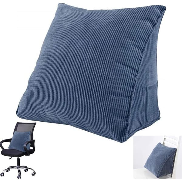 Ergonomisk blå ryggkudde – Svankstöd för läsning och avkoppling – Fyllning av polyesterfiber – Praktiska sidofickor