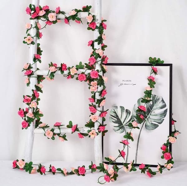 Kunstig blomsterkrans - Rosa - 250 cm - 4 stk - Silke - Bryllups- og hagedekorasjon